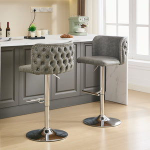 English Elm A&A Modern Swivel Barstools Set Of 2, Adjustable Height With Chrome Base, Ergonomic Gray Pu Leather W1143P193493