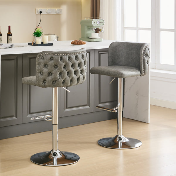 English Elm A&A Modern Swivel Barstools Set Of 2, Adjustable Height With Chrome Base, Ergonomic Gray Pu Leather W1143P193493