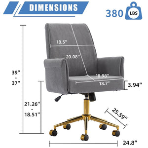 English Elm Mid-back Striped Fabric Office Chair with Gold Base Ergonomic Memory Foam Lumbar Gray W2311P420443