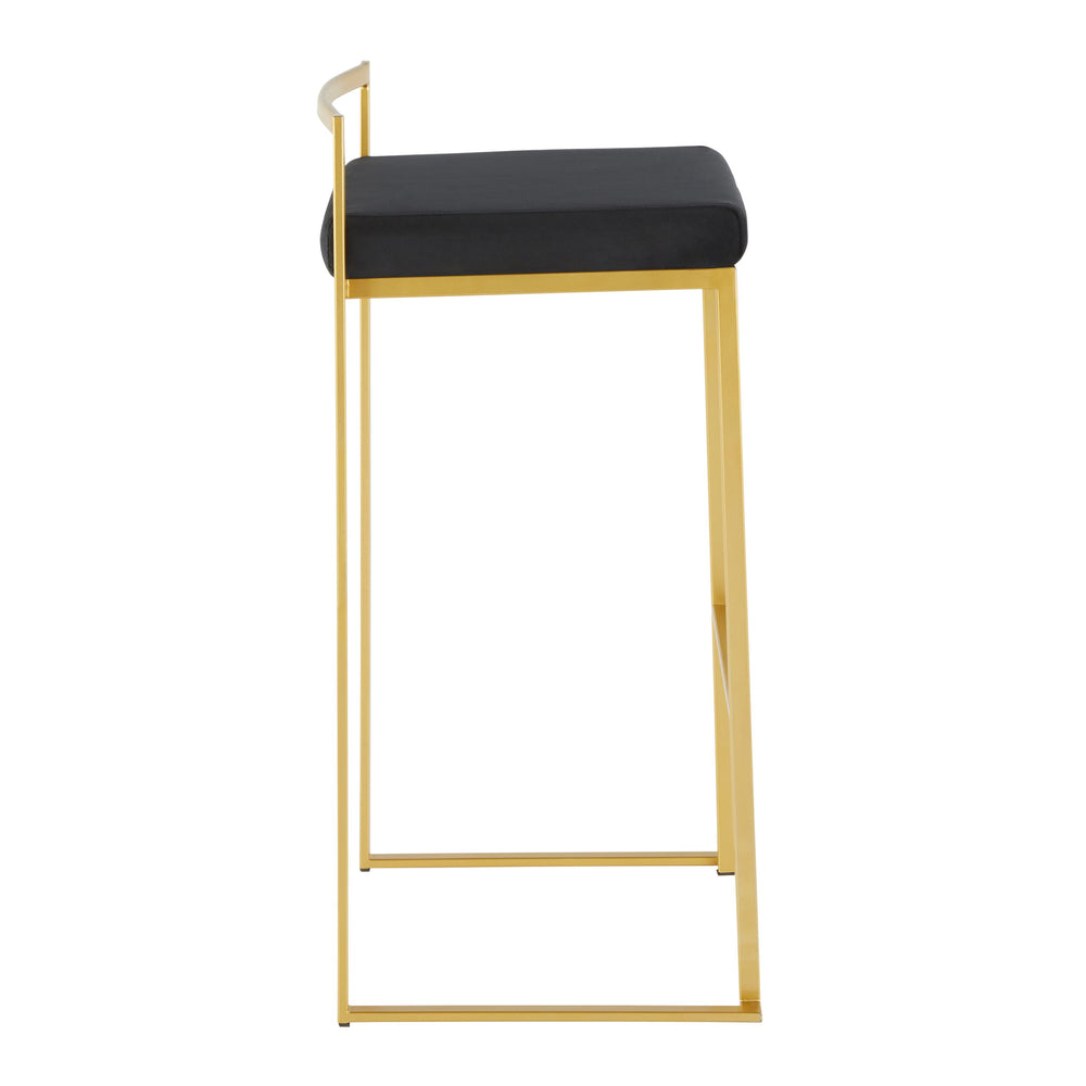 English Elm Fuji Barstool Set Of 2 - Chic Gold Frame With Plush Black Velvet Cushion For Stylish Home Decor B202P222161
