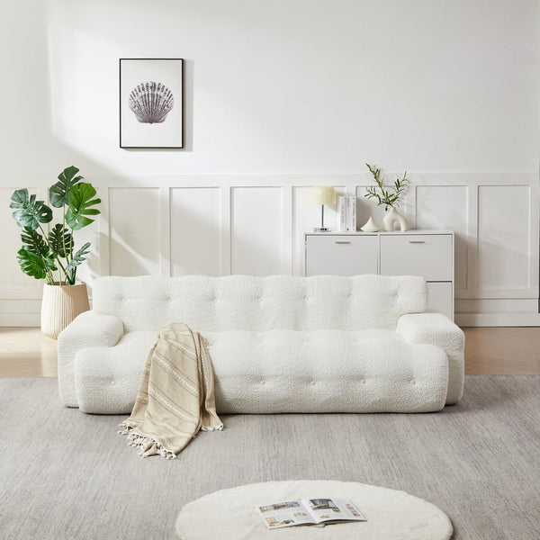 English Elm [video]87.4-inch Cloud Series Chenille Three-seater Sofa with Tufted Square Arms for Living Rooms White W3505P383948