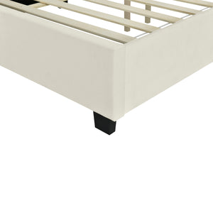 English Elm Queen Upholstered Platform Bed with Oversized Velvet Headboard, Built-In Shelves, Modern Comfort and Support for Relaxation Beige SF000138AAA