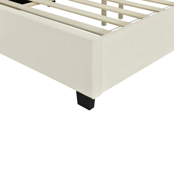 English Elm Queen Upholstered Platform Bed with Oversized Velvet Headboard, Built-In Shelves, Modern Comfort and Support for Relaxation Beige SF000138AAA