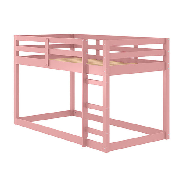 English Elm Pink Twin Loft Bed Solid Pine Frame with Built-In Ladder, Guardrail & 13-Slat Airflow Support, Space-Saving Design B062P189211