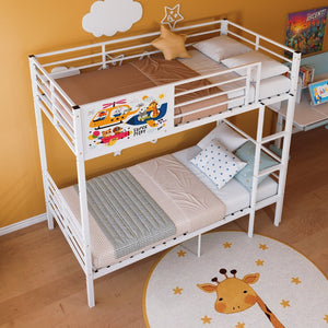 English Elm Metal Twin Over Bunk Bed with Full Guardrail Ladder and Convertible Iron Frame W3752S00023
