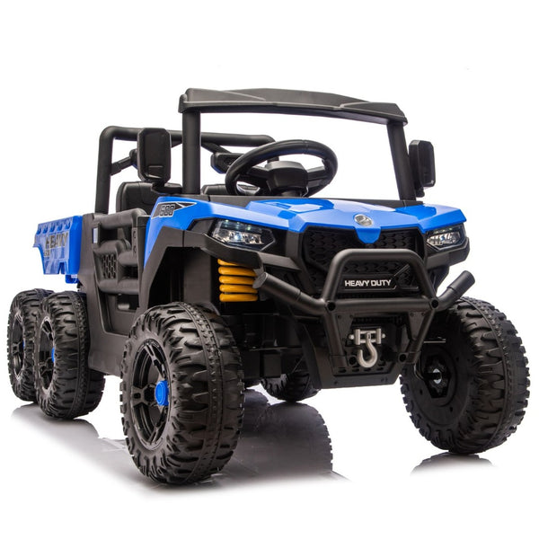 English Elm 24v Electric Kids Dump Truck 4wd Six Wheel Ride on with Remote Suspension Cargo Bucket Blue W1578P380843