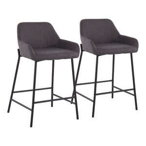 English Elm Daniella Industrial Counter Stools Set Of 2 - Black Metal Frame & Charcoal Fabric For Modern Spaces B202S00042