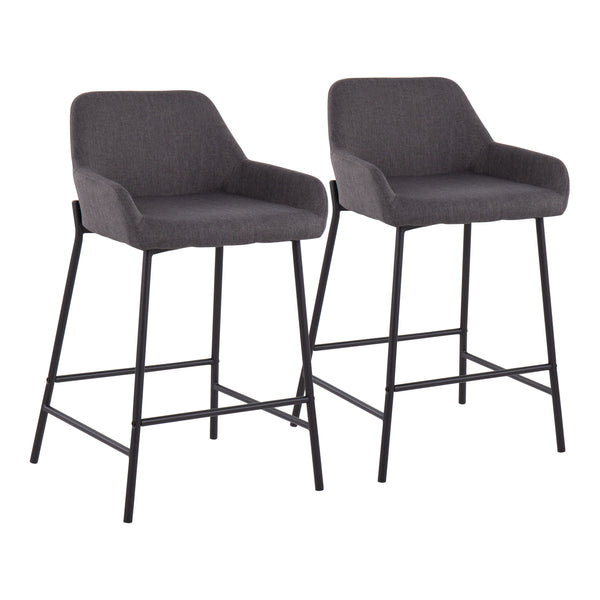 English Elm Daniella Industrial Counter Stools Set Of 2 - Black Metal Frame & Charcoal Fabric For Modern Spaces B202S00042