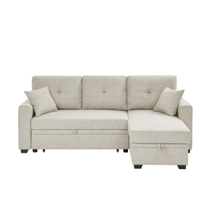 English Elm Upholstered Sleeper Sofa with Chaise & Under-Seat Storage, Reversible L/R, Modern Compact Design Beige B355S00005