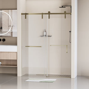 English Elm 56-60 in Semi-frameless Double Sliding Shower Door Clear Tempered Glass Matte Black W1920S00065