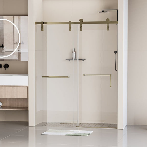 English Elm 56-60 in Semi-frameless Double Sliding Shower Door Clear Tempered Glass Matte Black W1920S00065
