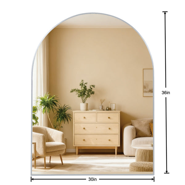 English Elm 30x36 Arched Bathroom Mirror with Anti-Rust Metal Frame, Shatterproof HD Glass, Easy Install Silver W2203P387491