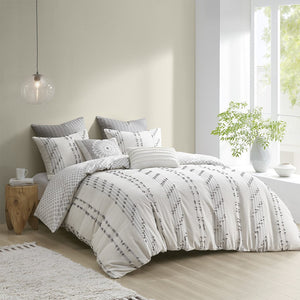 JLA Home INK+IVY - 3 INK+IVY Kara Cotton Jacquard Mini Duvet Cover Set - Reversible Striped & Diamond Print, OEKO-TEX Certified Comfort Ivory II12-1268