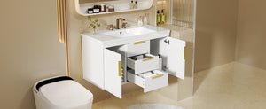 English Elm 36'' Wall Mounted Bathroom Vanity with Sink, Floating MDF Cabinet, 2 Drawers, Rust-Resistant Handles White N710P253035K