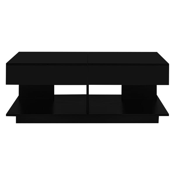 English Elm U-Can Extendable Coffee Table with Bluetooth 16-Color LED, Smooth Glide Top and Hidden Storage Space Black N724P290061B