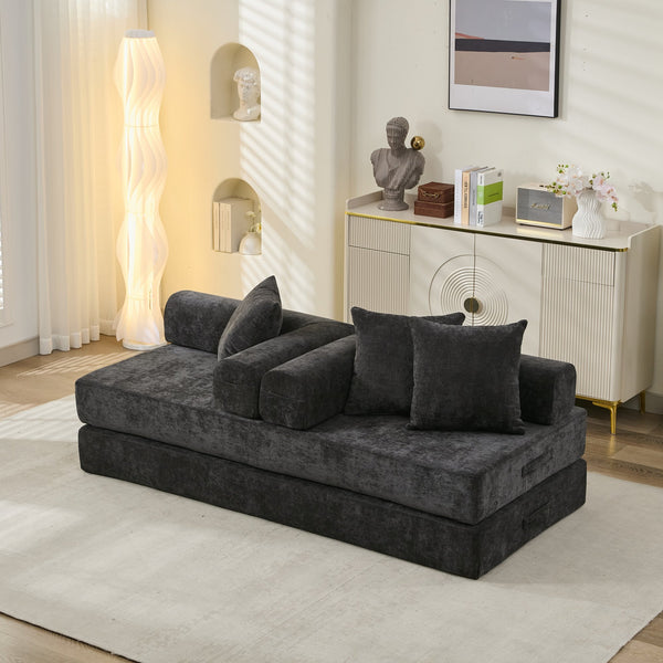 English Elm Comfy Chenille Convertible Folding Mattress Couch Sofa Bed with Armrest, Space-Saving, No Assembly Needed Black W1143P330250