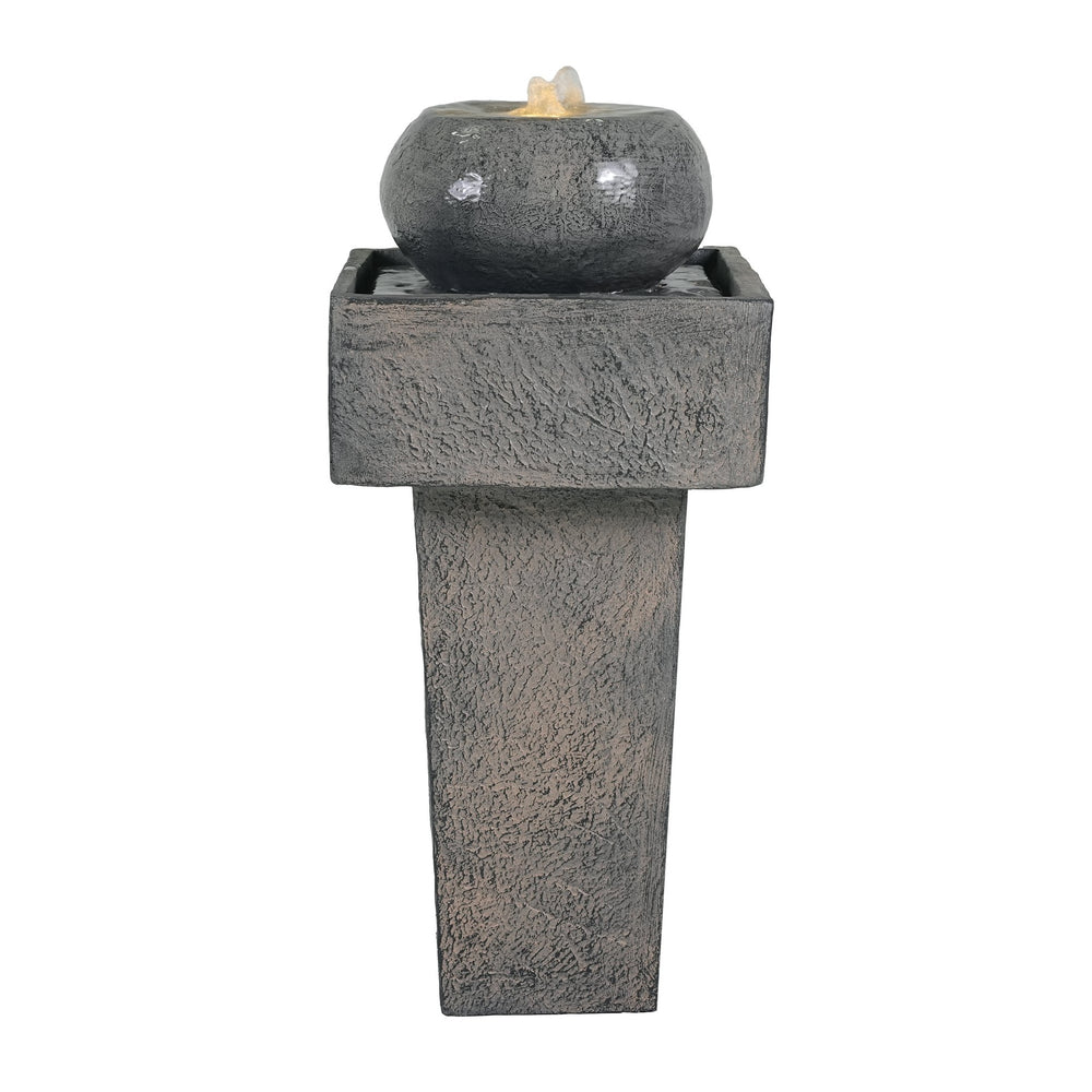 English Elm Christopher Knight Home® - 25.59"H Minimalist Concrete Column Fountain with LED Illumination, Durable Weatherproof Outdoor Accent N765P324547G