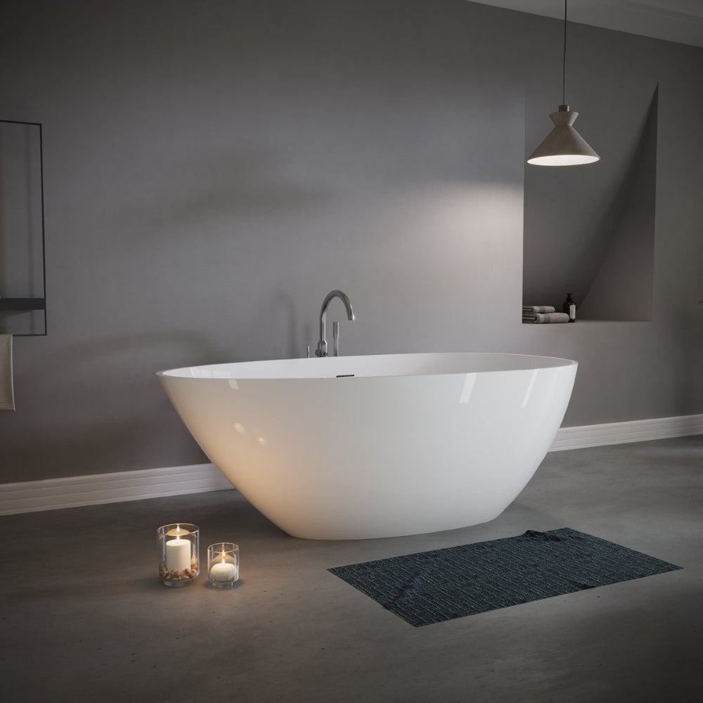 English Elm 60" Acrylic Oval Freestanding Soaking Tub with Glossy Finish and Pop-up Drain Glossy White T5287P418025