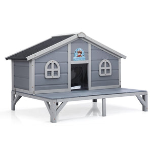 English Elm All Weather Pine Cat Enclosure with Play Pen Fringe Curtains and Lockable Doors W2181P363008