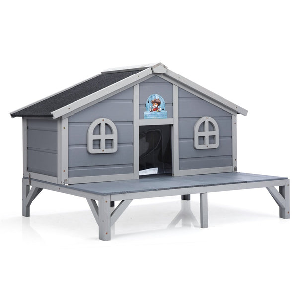 English Elm All Weather Pine Cat Enclosure with Play Pen Fringe Curtains and Lockable Doors W2181P363008