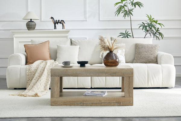English Elm Modern Two Tier Rectangular Coffee Table with Open Shelf Storage for Living Rooms W3875P389557