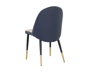 Sunpan Kline Modern Dining Chair with Smooth Curves, Faux Leather Upholstery, and Elegant Gold-Capped Legs Dillon Cream / Dillon Thunder