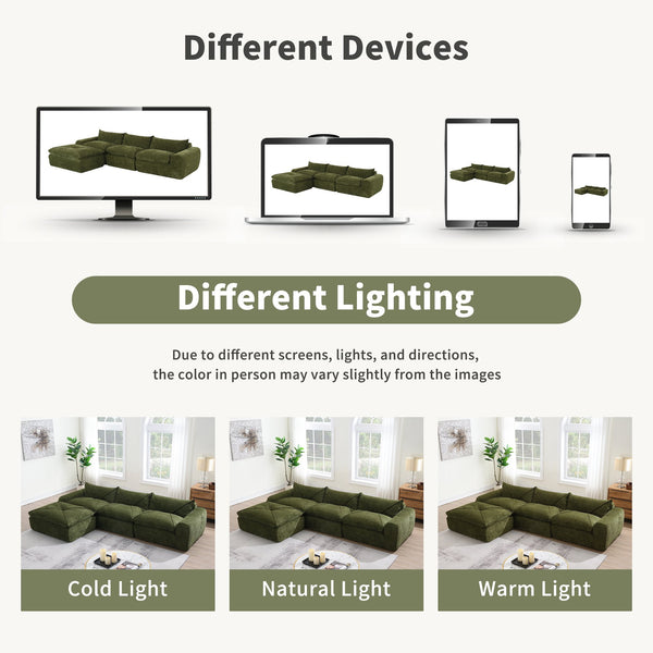 English Elm 116'' Fully Compressed Sofa with Legless Chenille Design, High-Density Comfort, Modular Flexibility and No Assembly Required Green N723S9707F