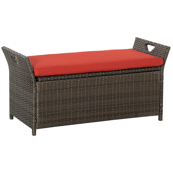 English Elm Outsunny 27 Gallon Wicker Storage Bench - Stylish Outdoor Seating & Storage Solution In Red! W2225P174027-GIGA