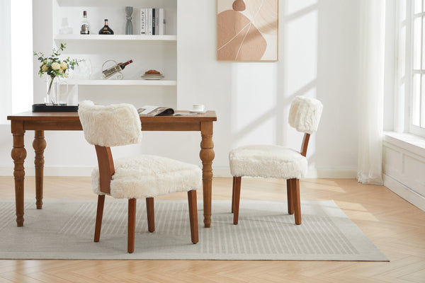 English Elm 064-Set Linen Fabric Modern Armless Dining Chairs with Curved Back & Solid Light Brown Legs for Stylish Comfort Ivory W527P292120