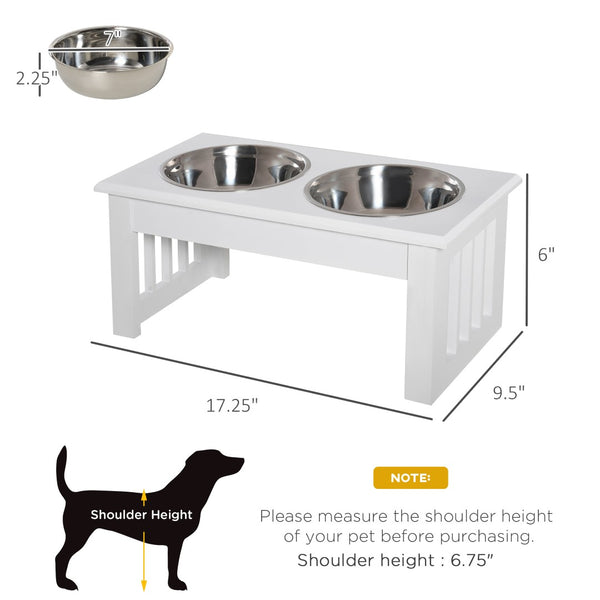 English Elm Dog Feeding Station Raised Mdf Stand with Steel Bowls White Modern Pet Mealtime T3971P434252