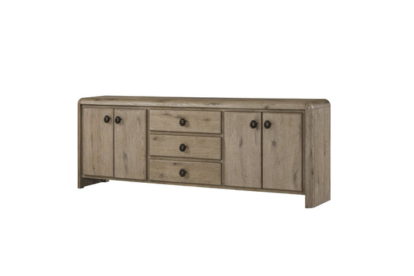 English Elm English Knotty Oak Veneer Console with Bowtie Inlay and Soft Close Storage Doors B2699P443204