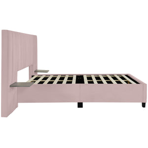 English Elm Queen Upholstered Platform Bed with Oversized Velvet Headboard, Built-In Shelves, Modern Comfort and Support for Relaxation Pink SF000138AAH