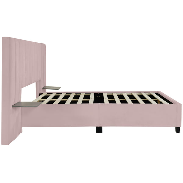 English Elm Queen Upholstered Platform Bed with Oversized Velvet Headboard, Built-In Shelves, Modern Comfort and Support for Relaxation Pink SF000138AAH