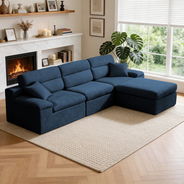English Elm Corner Chenille Sectional Sleeper Sofa with High Back Support for Apartment Living Dark Blue W5532S00038