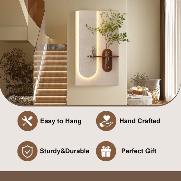 English Elm Adjustable 3-Color Led Sandstone Wall Decor With Greenery & Rabbit Statue - Modern 3D Art Accent W2700P313029