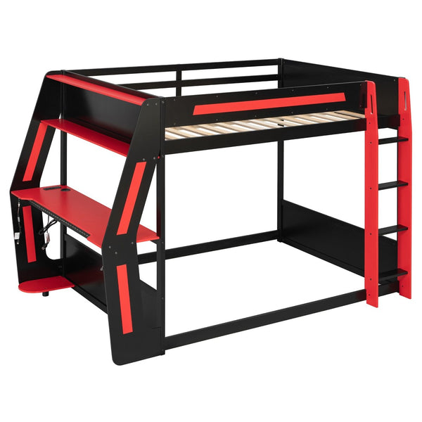 English Elm Full-size Gaming Loft Bed with Integrated Rgb Desk Usb Ports and Esports Frame Red LT000239AAR