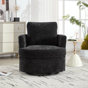 English Elm swivel Chenille Upholstered Office Chair with Metal Turntable, Breathable Durable Wood Frame for Comfort and Style Black W2120P322755
