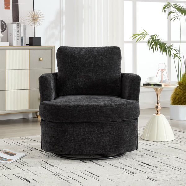 English Elm swivel Chenille Upholstered Office Chair with Metal Turntable, Breathable Durable Wood Frame for Comfort and Style Black W2120P322755