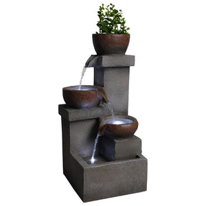 English Elm Outdoor Cascading Tiered Resin Stone Fountain with Led Lights and Integrated Planter W5397P462032