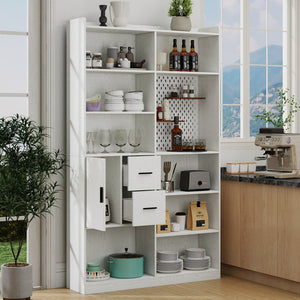 English Elm Bookshelf 79" Tall Modern White Pegboard Bookcase with 9 Shelves, 3 Deep Drawers & Customizable Display W331P295438