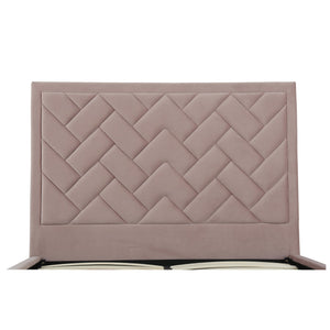 English Elm Crosby Upholstered Velvet Queen Bed In Blush – Chic Chevron Headboard, No Box Spring Needed, Easy Setup B365S00036