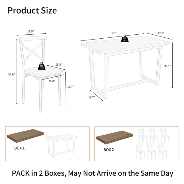 English Elm 7 7-Piece Dining Set Brown MDF & Metal Modern Kitchen Table with 6 Chairs Sturdy 22mm Board, 440lb Chair Capacity, Compact 52x28in Table for Breakfast Nook and Living Room W578S00006