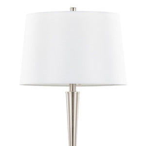English Elm Metal Brushed Nickel Pair Table Lamps Linen Tapered Shade Bedroom Living Room B202P471589