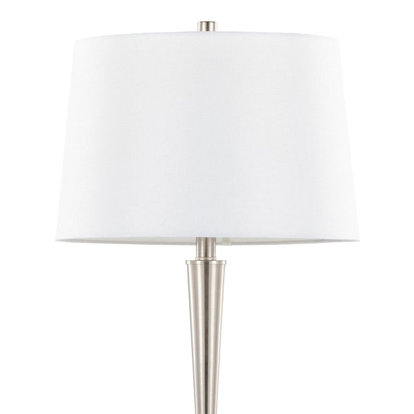 English Elm Metal Brushed Nickel Pair Table Lamps Linen Tapered Shade Bedroom Living Room B202P471589