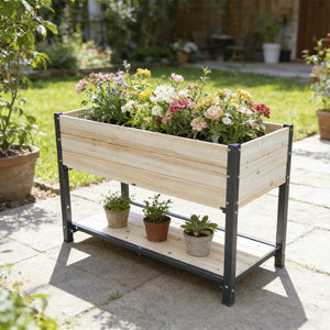 English Elm New Solid Iron and Wood Raised Garden Bed Ergonomic Standing Planter for Patio W1431P470876