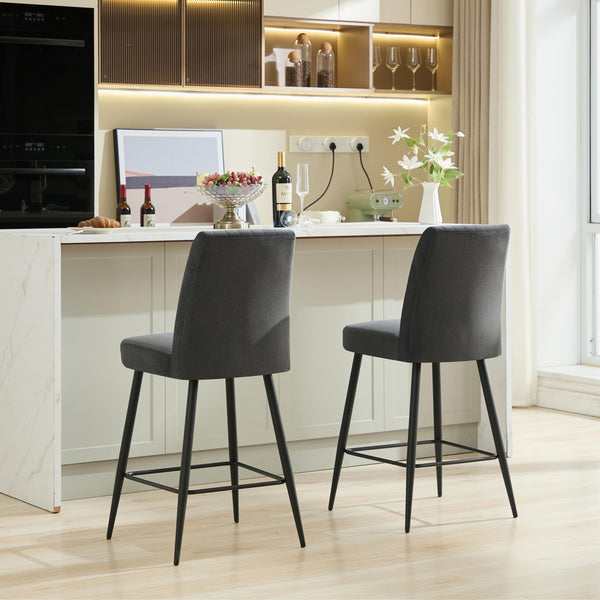 English Elm Adjustable Velvet Bar Chairs Set Of 2 - Modern Dark Grey Upholstered Seating For Kitchen & Dining W3615P340658