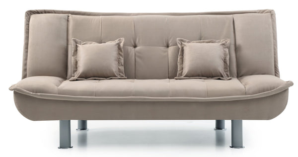 English Elm Lionel Mocha G138-S Sofa Bed with Black Faux Leather, Metal Legs, Throw Pillows, Convertible Sleeper B078P301555