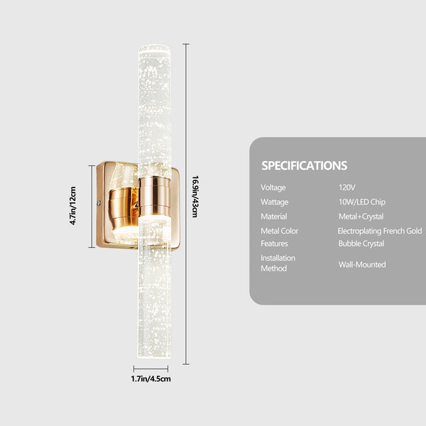 English Elm 17"(H) Contemporary Crystal Wall Light with Bubble Accents, 2-Light LED Sconce for Modern Spaces Gold W1340P225797