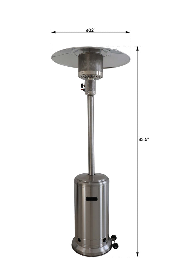 English Elm 46,000 BTU Standing Patio Heater Steel Gray – 14ft Radius, 200 sqft Heat, Quiet, Tip-Off Safety, Wheels B120P218102