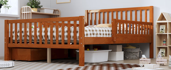 English Elm Full Wood Platform Bed with Headboard, Guardrails & Underbed Storage Drawers – Sturdy Pine Frame, 450LB Capacity Walnut 78.25 L x 18.5 W x 6 H N733P172700D